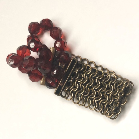 Antique gold/dark red SET station chain & bracelet - Picture 8 of 10